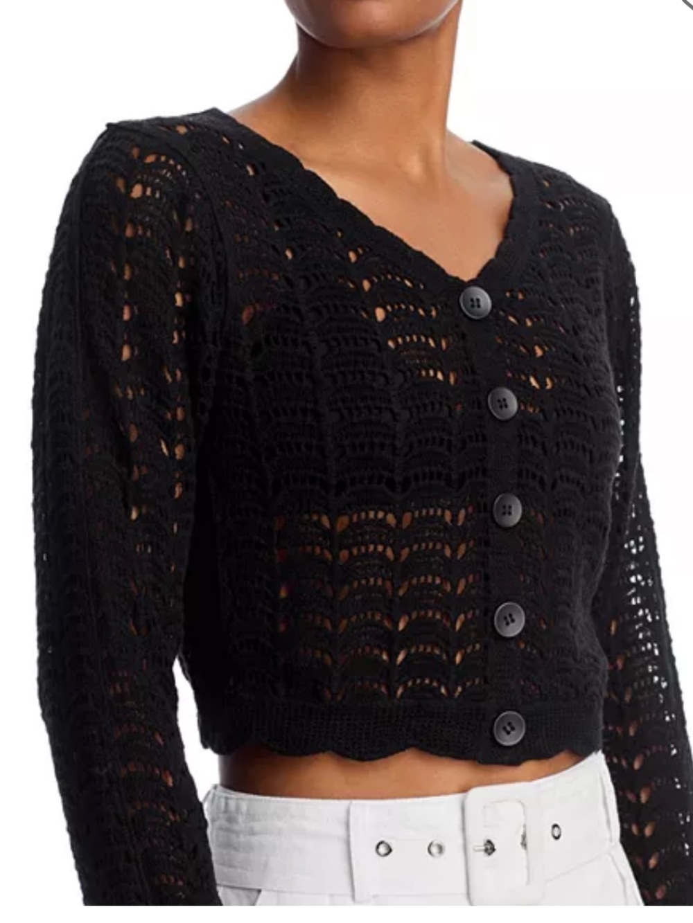 Aqua Black V neck crochet crochet sweater